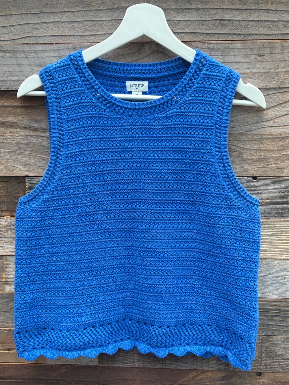 J. Crew Royal Blue Crocheted Sleeveless Shell with scalloped hem